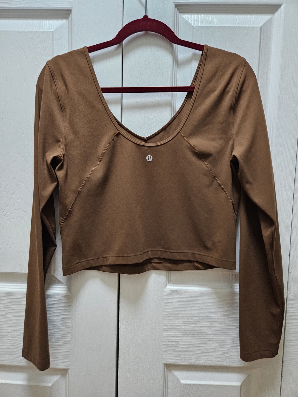 lululemon Align Brown Long-Sleeve Scoop Neck Crop Top Sweat Wicking & Stretchy